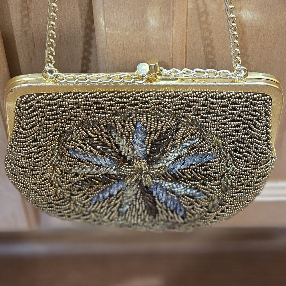 New Silver & Gold Beaded Clutch